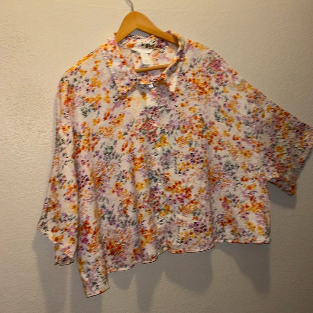 H&M oversized button down crop top